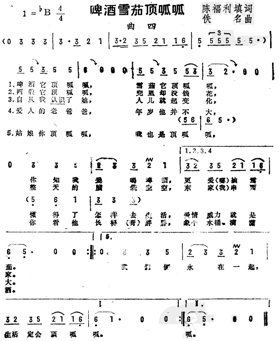 《雪茄啤酒顶呱呱》吉他谱C调六线谱(弹唱)1