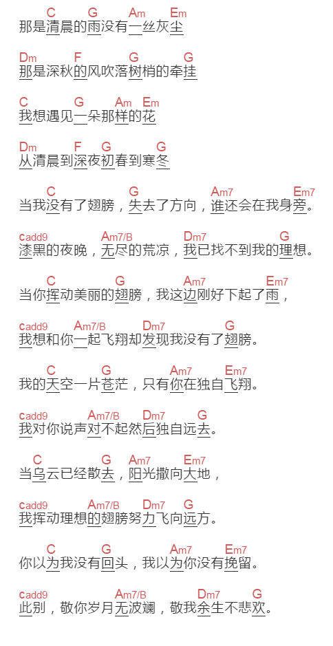 徵予《雾里看花》吉他谱C调和弦谱(txt)1