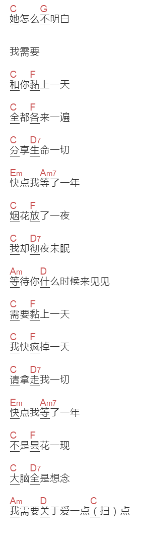 李润琪《需一》吉他谱C调和弦谱(txt)1