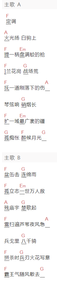 EDIQ《千秋月别西楚将》吉他谱C调和弦谱(txt)1