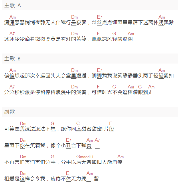 李克勤《大会堂演奏厅》吉他谱C调和弦谱(txt)1