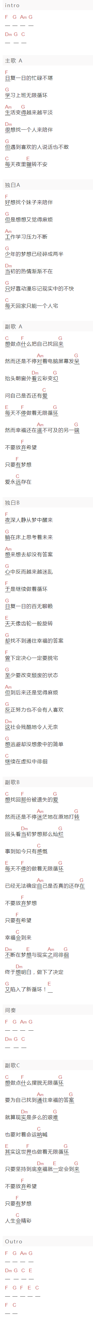 葛平《循环》吉他谱C调和弦谱(txt)1