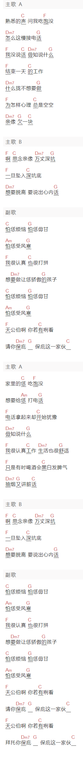 xxxxx《心内话》吉他谱C调和弦谱(txt)1
