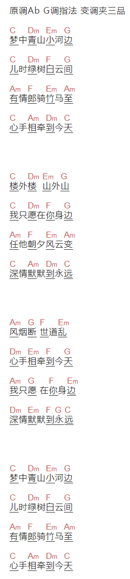 赵鹏《心手相牵》吉他谱C调和弦谱(txt)1