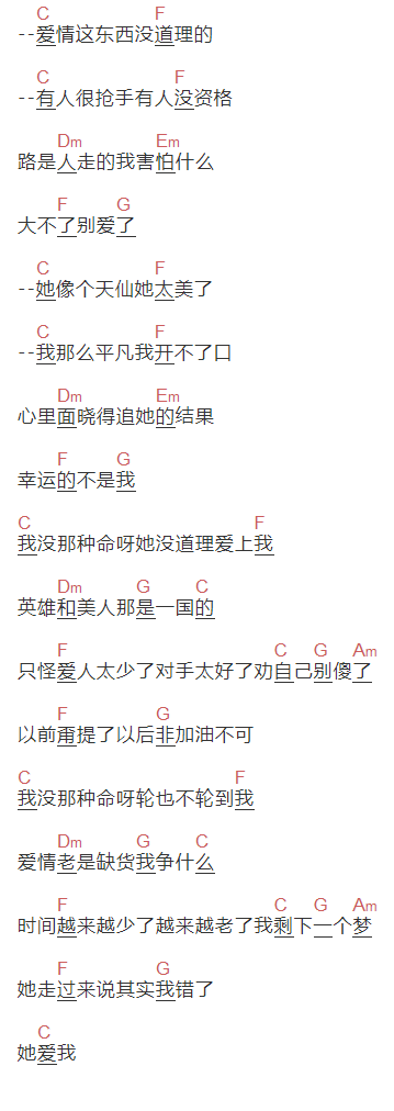 陈小春《我没那种命》吉他谱C调和弦谱(txt)1