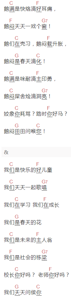 麦兜《春田花花幼稚园校歌》吉他谱C调和弦谱(txt)1