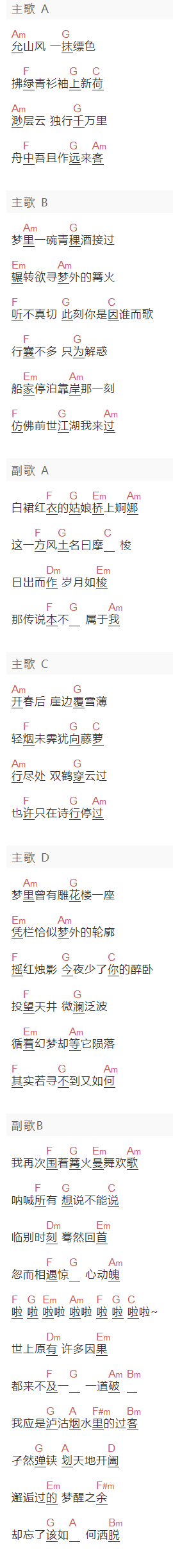 银临《泸沽寻梦》吉他谱C调和弦谱(txt)1
