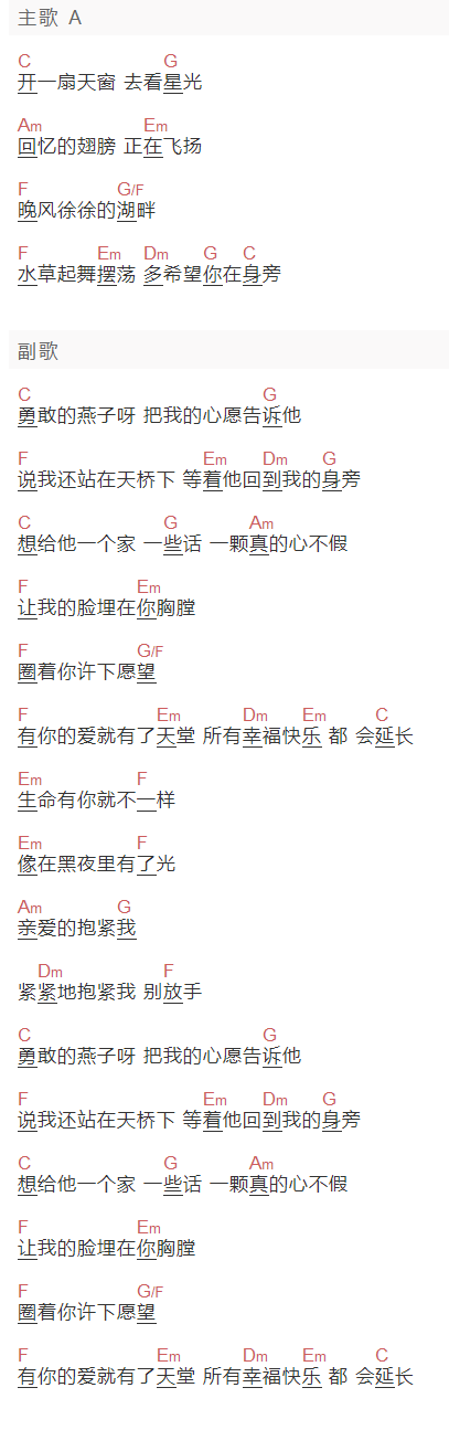 赵薇《真心不假》吉他谱C调和弦谱(txt)1
