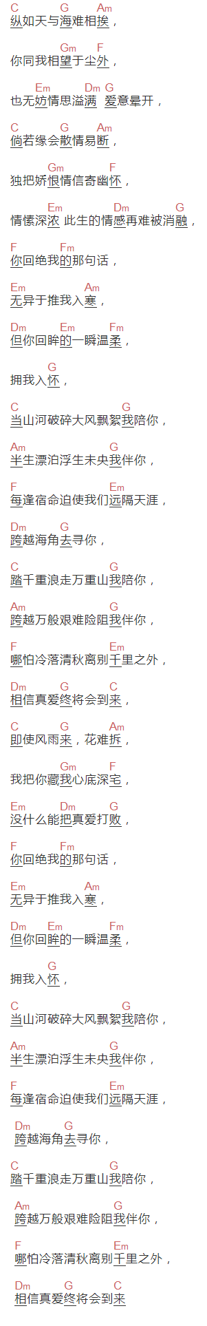 NUNEW《真爱》吉他谱C调和弦谱(txt)1