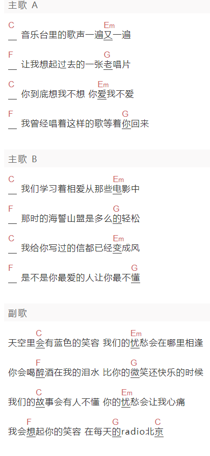 《Radio北京》吉他谱C调和弦谱(txt)1