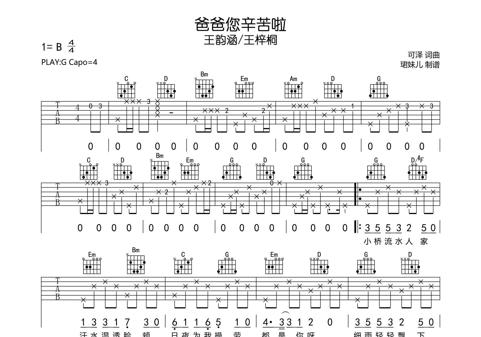 《老爸您辛苦了》吉他谱C调六线谱(图)1