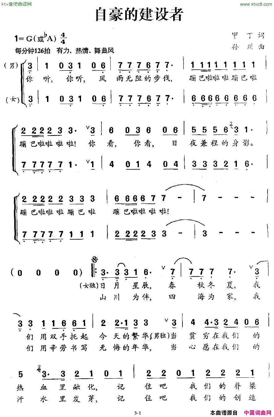 《自豪的建设者》吉他谱C调简谱1