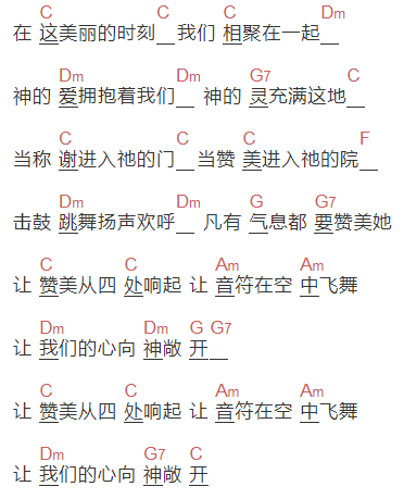 无《让赞美飞扬》吉他谱C调和弦谱(txt)1
