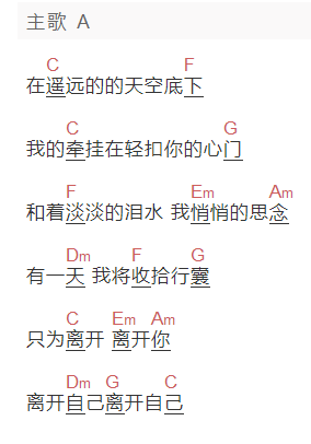 齐秦《在遥远的天空底下》吉他谱C调和弦谱(txt)1