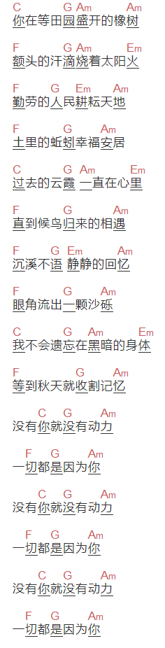 大乔小乔《一切都是因为你》吉他谱C调和弦谱(txt)1