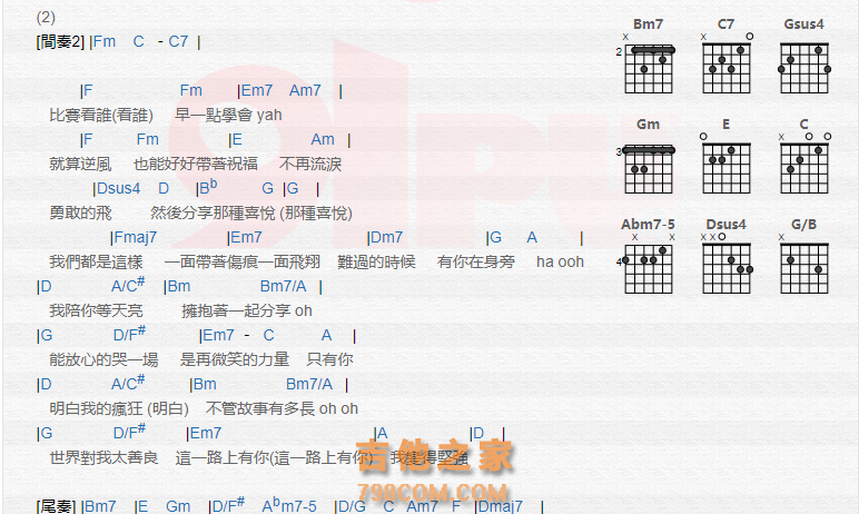 《陪你等天亮》吉他谱C调和弦谱(txt)1