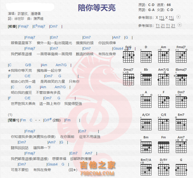 《陪你等天亮》吉他谱C调和弦谱(txt)1