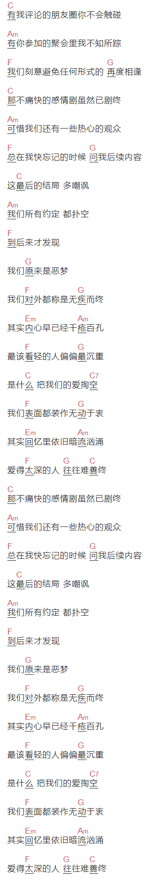 烟（许佳豪）《隐疾》吉他谱C调和弦谱(txt)1