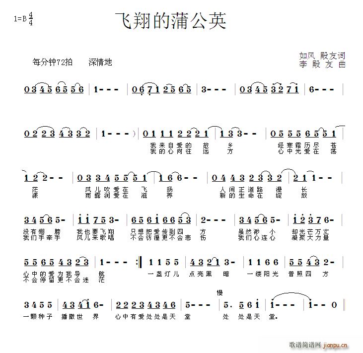 《飞翔的蒲公英》吉他谱C调简谱1