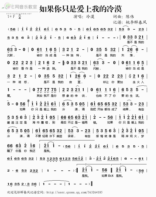 《如果你只是爱上我的冷漠》吉他谱C调简谱1
