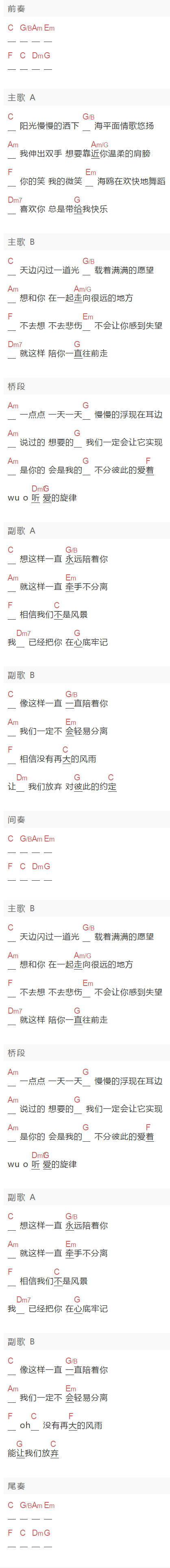 《情歌悠扬》吉他谱C调和弦谱(txt)1