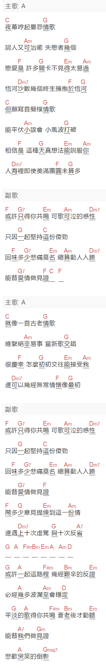 《有人共鸣》吉他谱C调和弦谱(txt)1