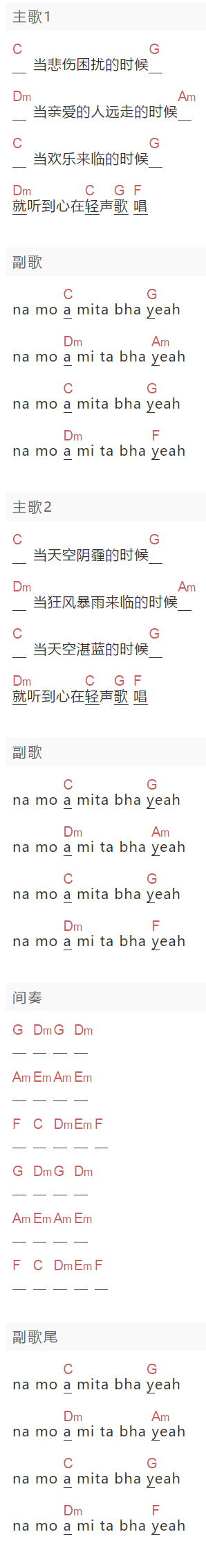 《永远自由的心》吉他谱C调和弦谱(txt)1