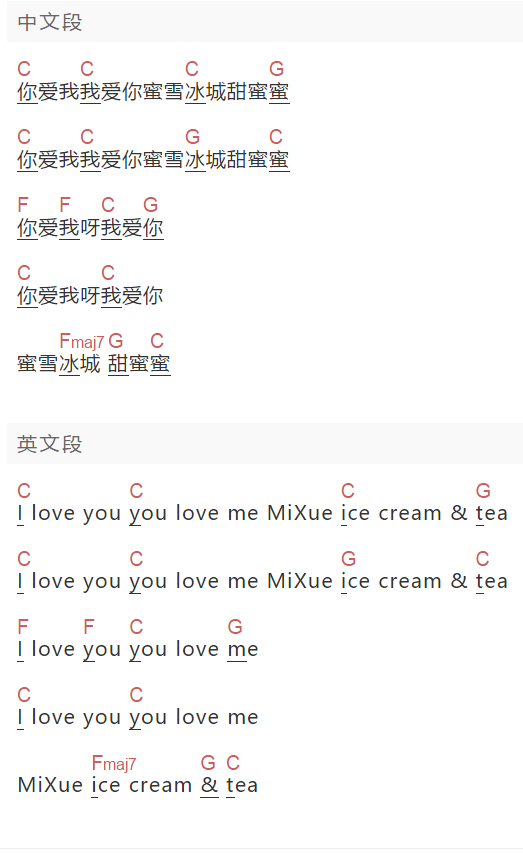 《蜜雪冰城主题曲》吉他谱C调和弦谱(txt)1