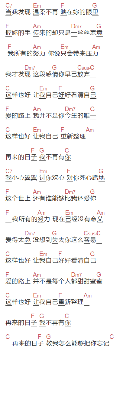《这样也好》吉他谱C调和弦谱(txt)1