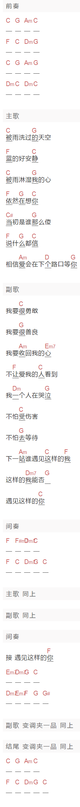 《这样的我》吉他谱C调和弦谱(txt)1