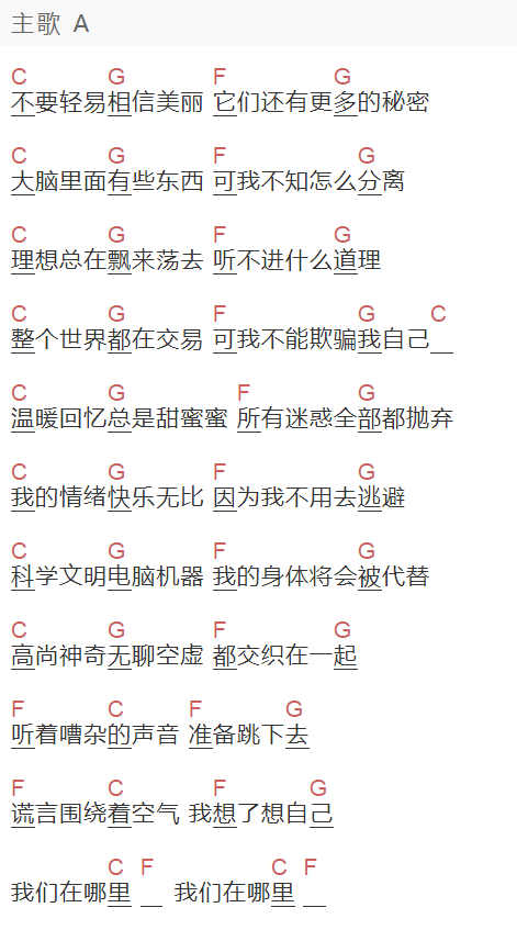 花儿乐队《别骗我》吉他谱C调和弦谱(txt)1