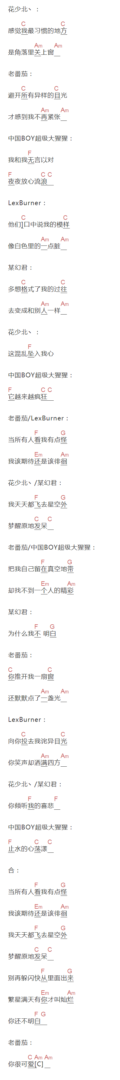 《怪可爱的》吉他谱C调和弦谱(txt)1