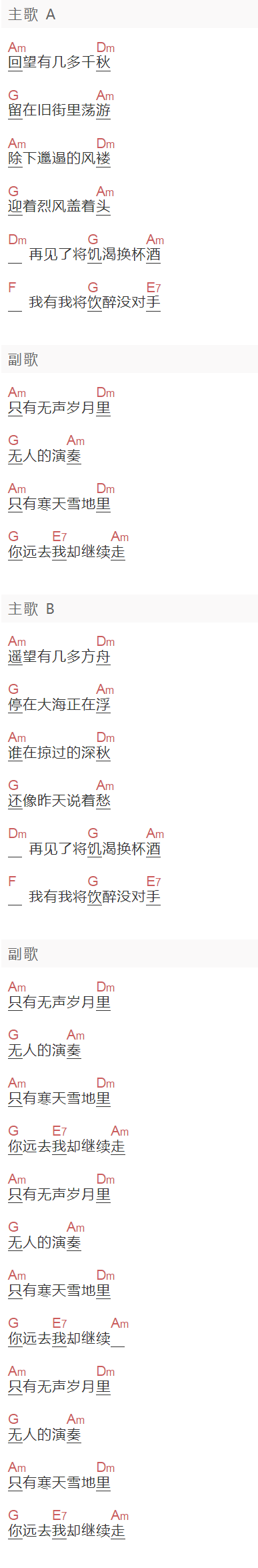 黄家强《无人的演奏》吉他谱C调和弦谱(txt)1