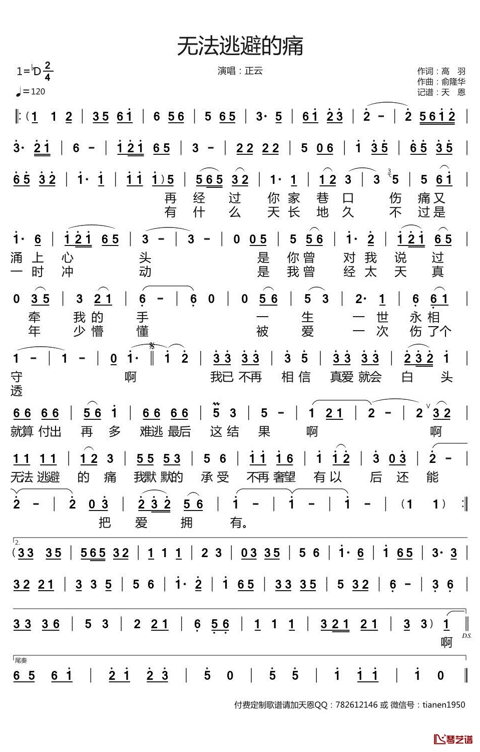 正云《无法逃避的痛》吉他谱C#调六线谱(图)1