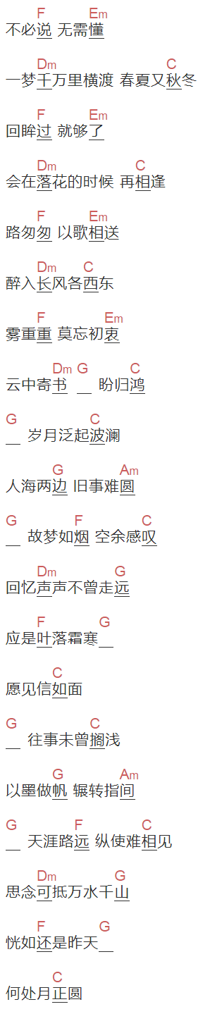 王铮亮《见信如面》吉他谱C调_1