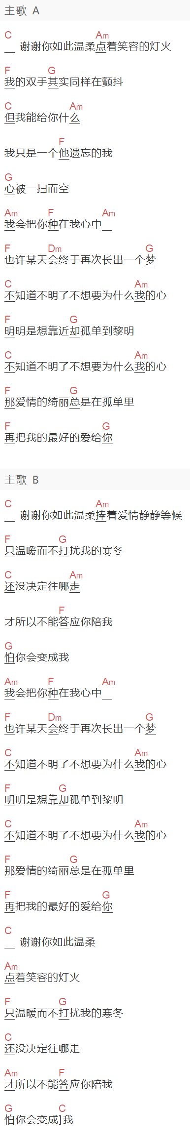飞轮海,she《谢谢你的温柔》吉他谱C调_1