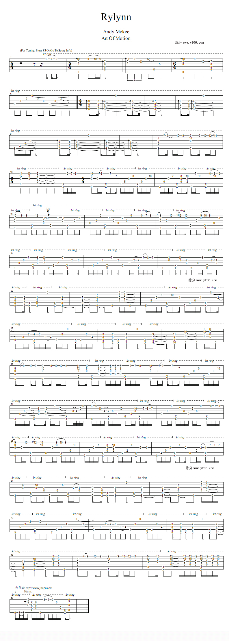 Andy McKee《rylynn》吉他谱C调_1