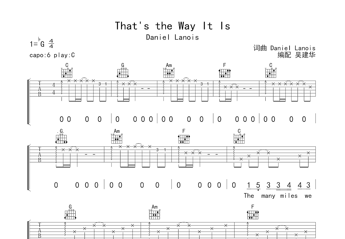 Daniel Lanoi《That's The Way It Is》吉他谱C调独奏谱(图)1
